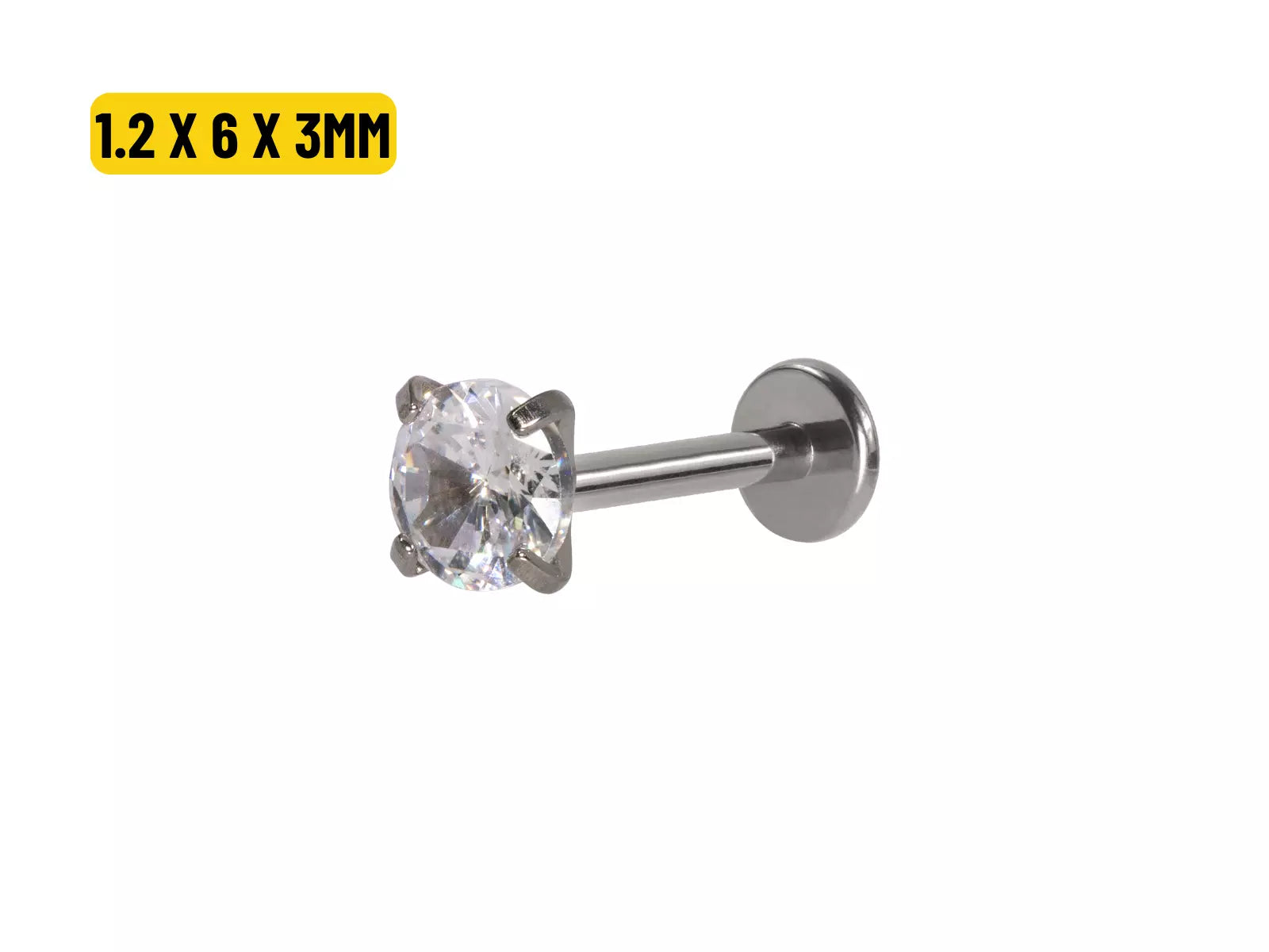 LABRET AÇO R/I C/ ZIRCÔNIA - 1.2 X 6 X 3MM