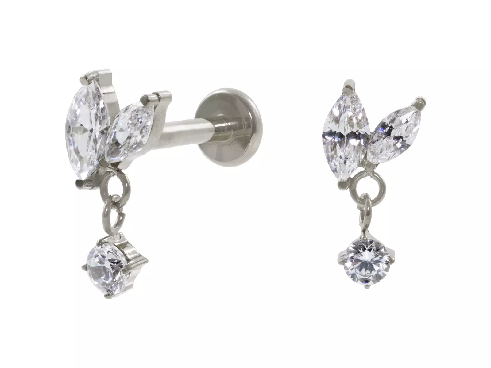 LABRET AÇO R/I 2 PÉTALAS C/ PENDURICALHO