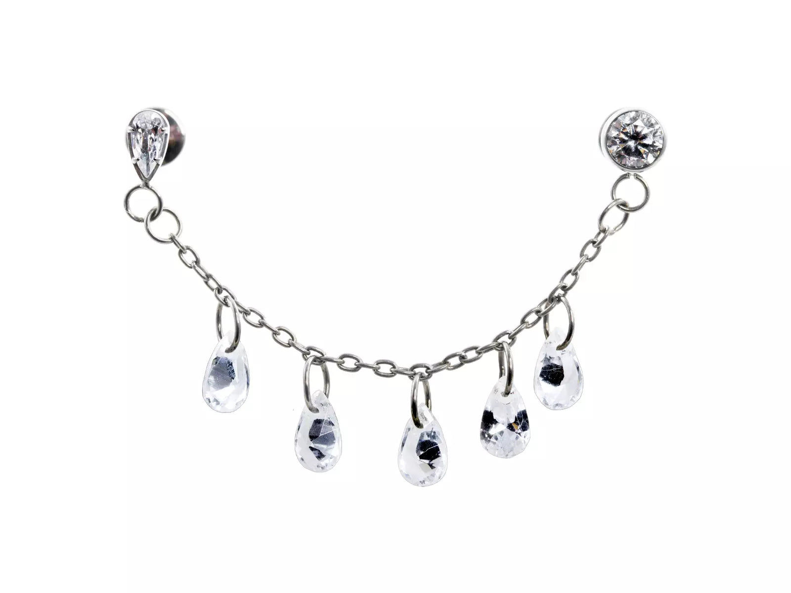 LABRET DUPLO TITÂNIO R/I GOTA CORRENTE C/ ZIRCÔNIA