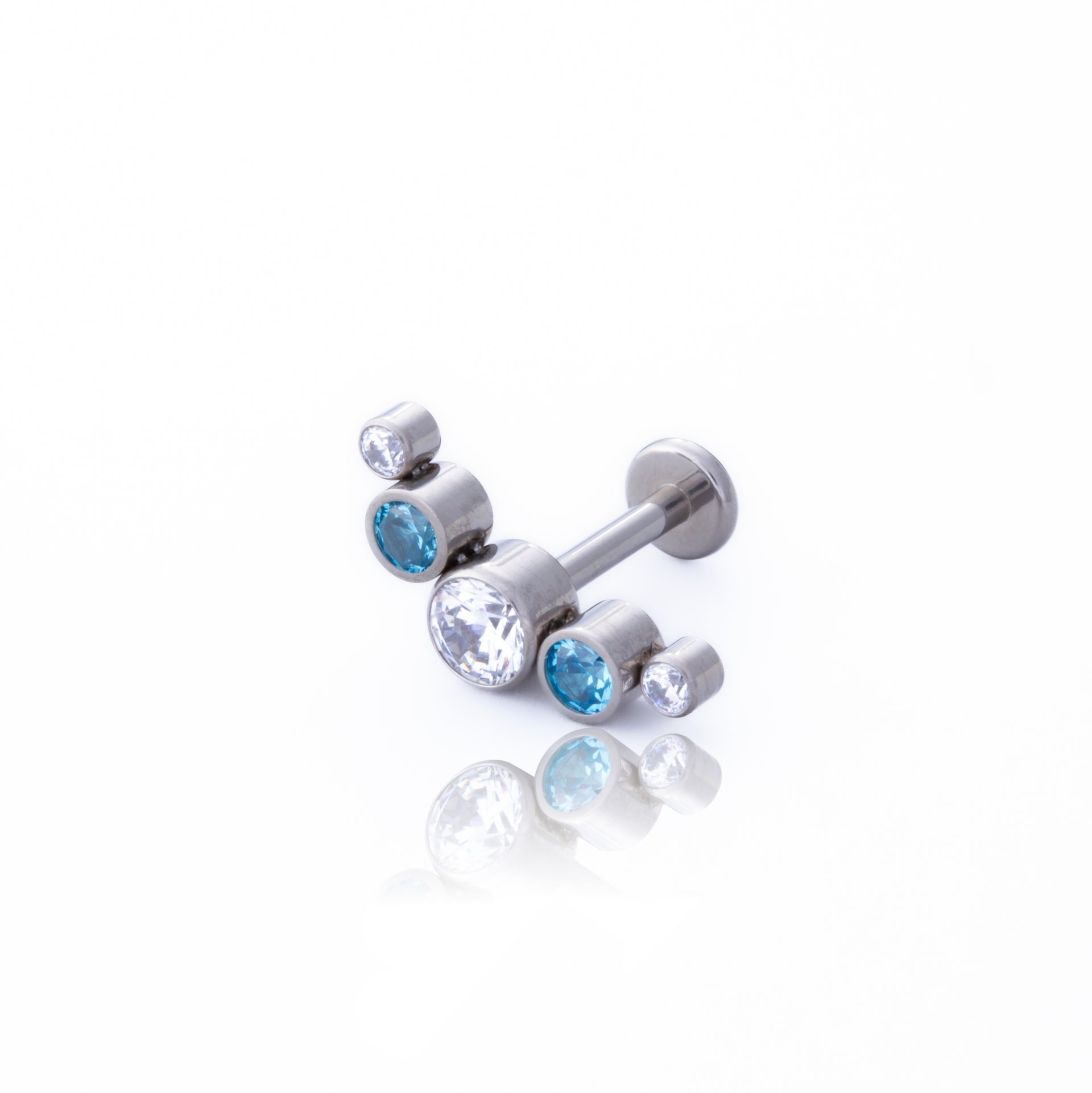 LABRET TITÂNIO R/I CLUSTER 5 PEDRAS - CRISTAL / AZUL